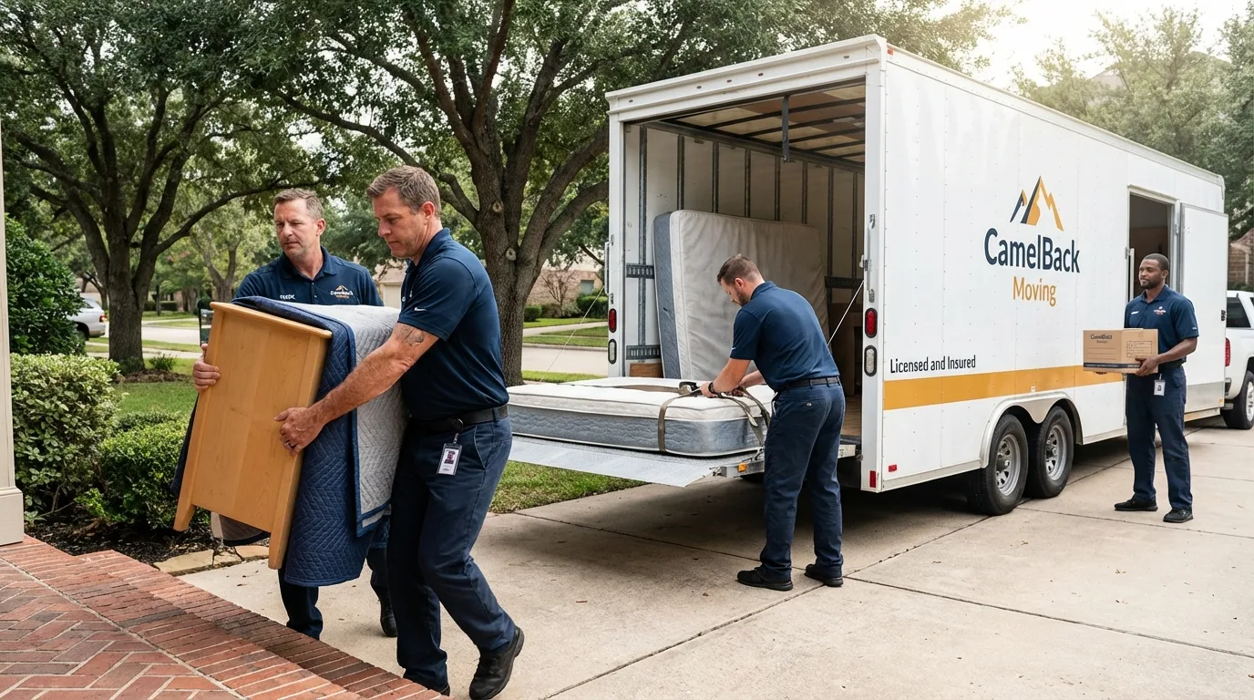 Crew loading residential truck for cross-state move from San Juan Capistrano, CA