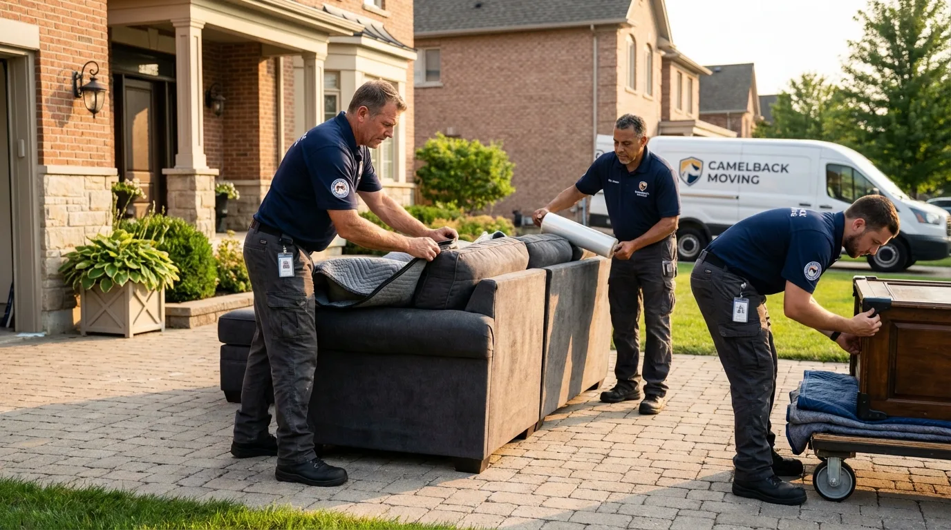 Large estate moving crew wrapping furniture in San Juan Capistrano, CA