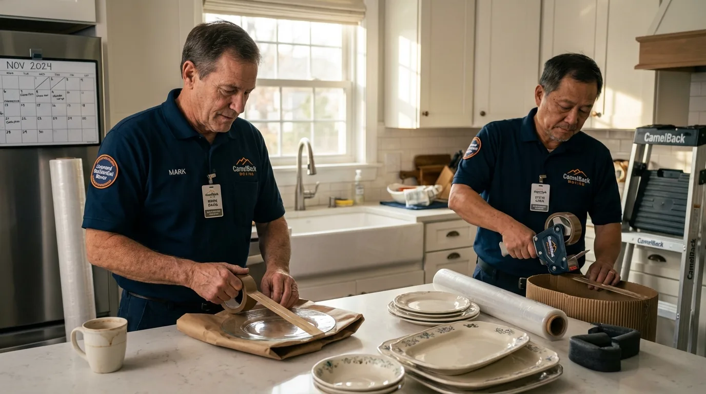 Professional crew packing kitchen dishware in San Juan Capistrano, CA