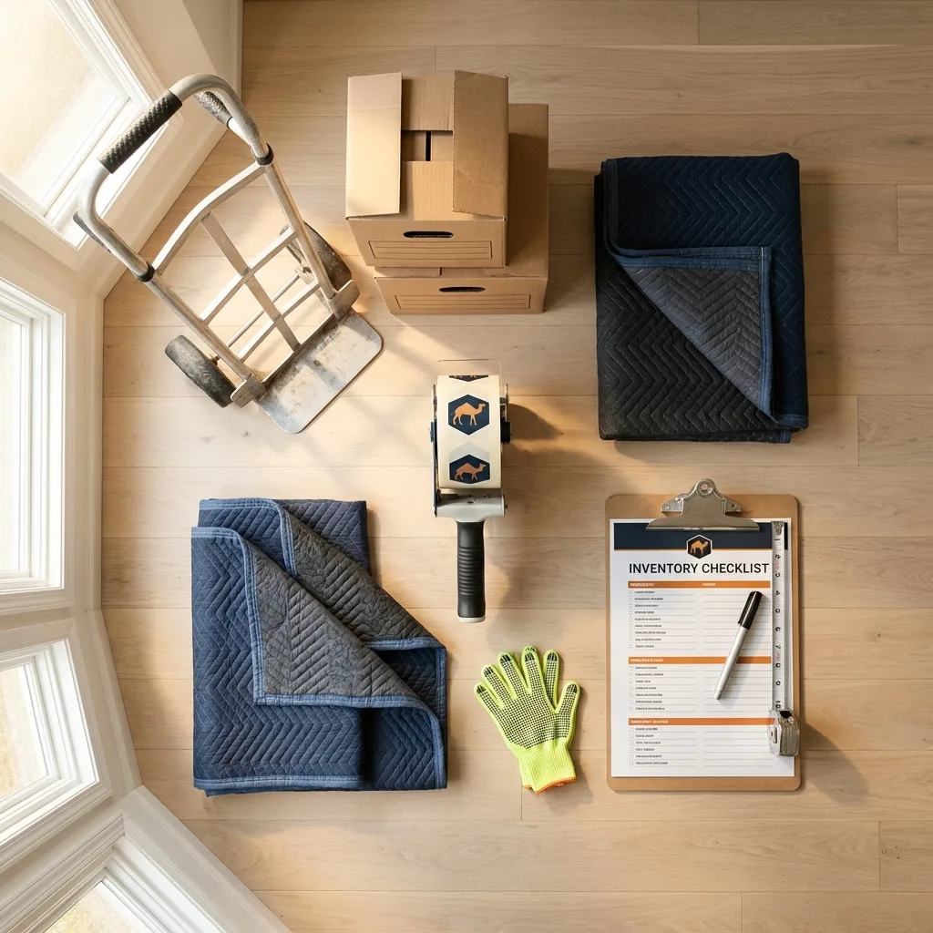 Professional moving supplies and packing materials layout for San Juan Capistrano residential relocations